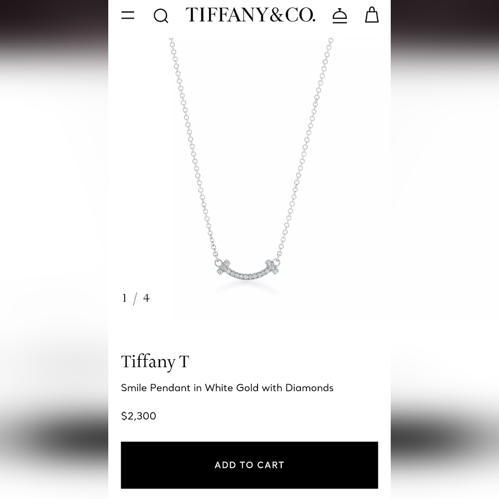 Tiffany & Co Mini T Smile Diamond Necklace 18k White Gold AU 750 16" - 18" Chain - Picture 2 of 7